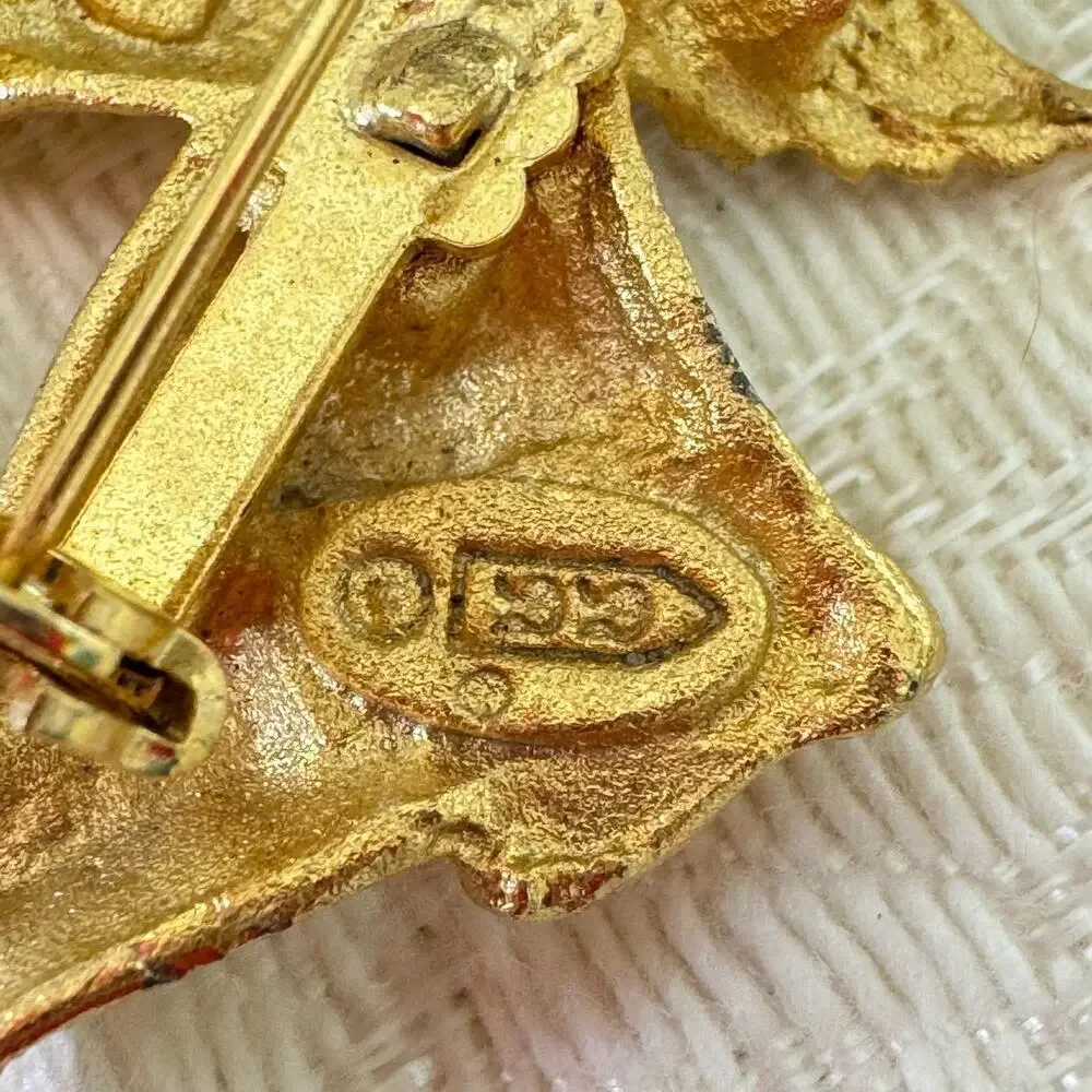 Lot of 4 Gold Enamel Christmas Brooches Pin Signed Vintage Jewelry Angels 1990s